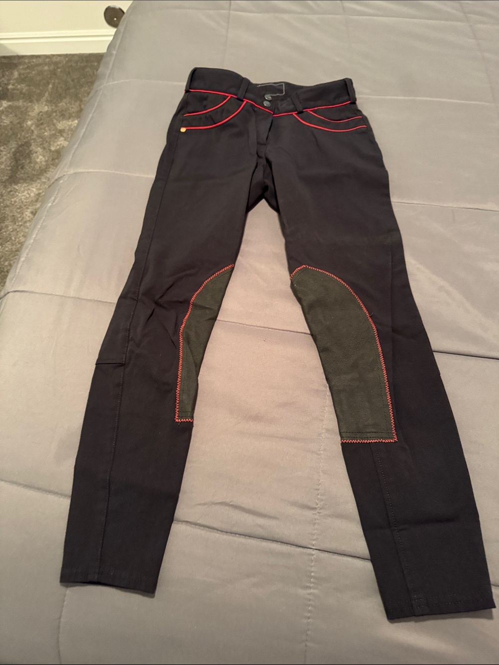 Black Equestrian Lo-Ride Breeches with Red Piping